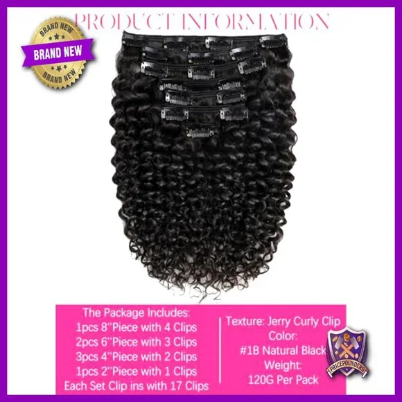 Human Hair Clip-In Extensions Jerry Curly 3B 3C Real Hair For Natural Styles